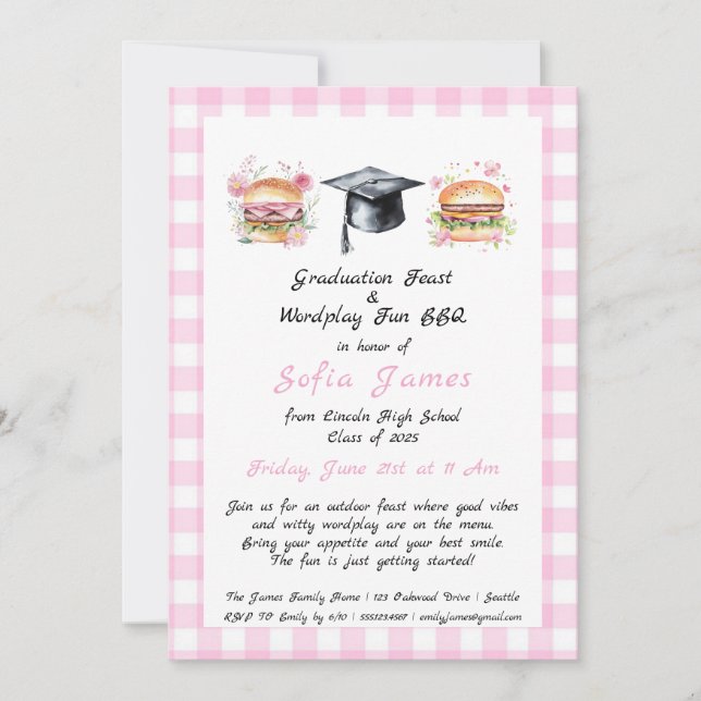 Graduation Feast & Wordplay Fun BBQ Party Invitation (Front)