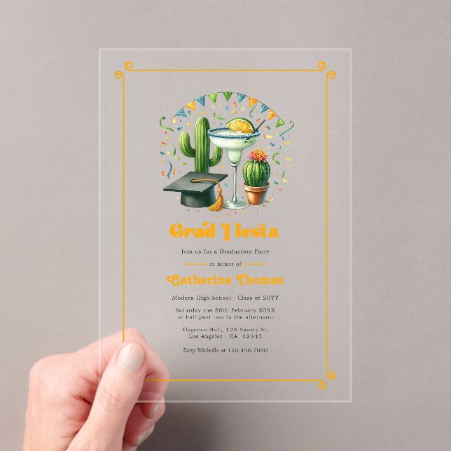 Graduation Fiesta Party Acrylic Invitations (Insitu (Handheld))