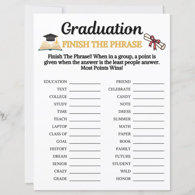 Graduation Finish The Phrase Game (Front)