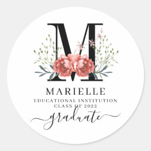 Graduation Floral Monogram Logo Party   Classic Round Sticker