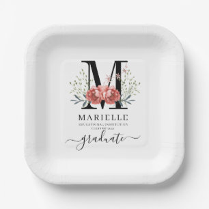 Graduation Floral Monogram Logo Party Paper  Plate