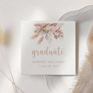 Graduation Floral Pampas Grass Neutral Tones Paper Napkin