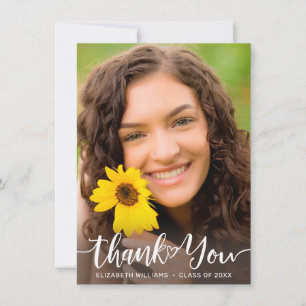 Graduation Floral Sunflower White Script Thank You Card