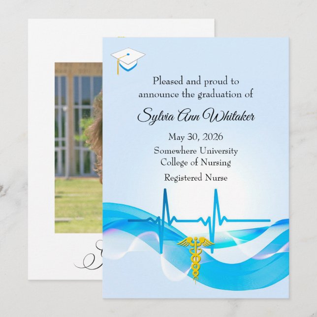 Graduation from Nursing School elegant medical Announcement (Front/Back)