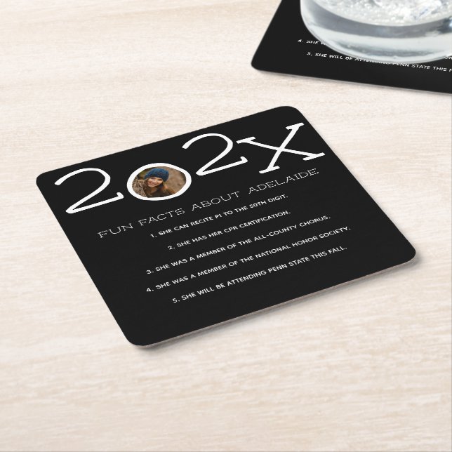 Graduation Fun Facts Custom Photo Square Paper Coa Coaster (Angled)
