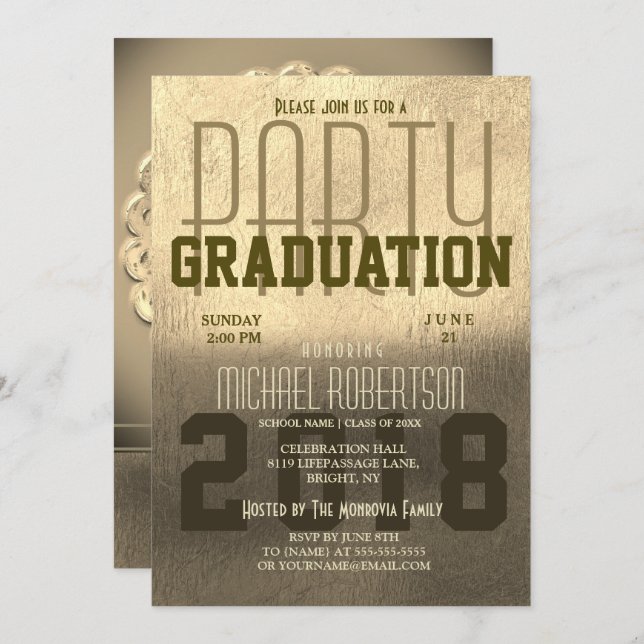 Graduation Fun Faux Gold Foil Metallic Invitation (Front/Back)
