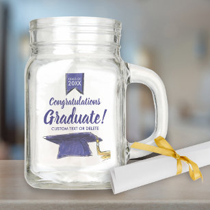 Graduation Gift Congrats Class of 20XX Grad Cap Mason Jar