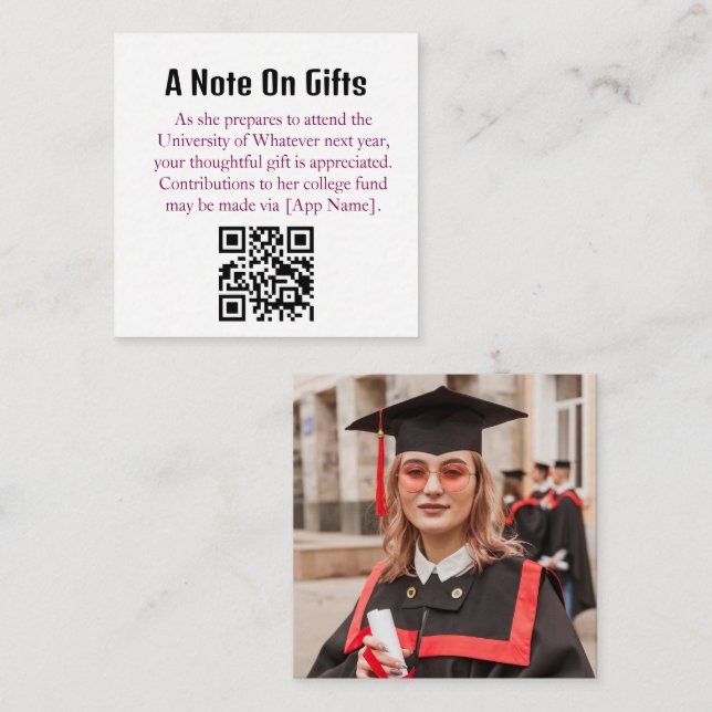 Graduation Gift QR Code with Photo on Front Enclos Enclosure Card (Front/Back)