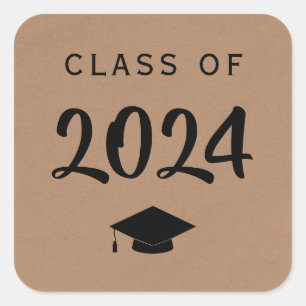 Graduation Gift Tag, Class of 2021 Sticker, Kraft Square Sticker