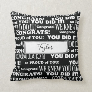 Graduation gift word collage black and white cushion