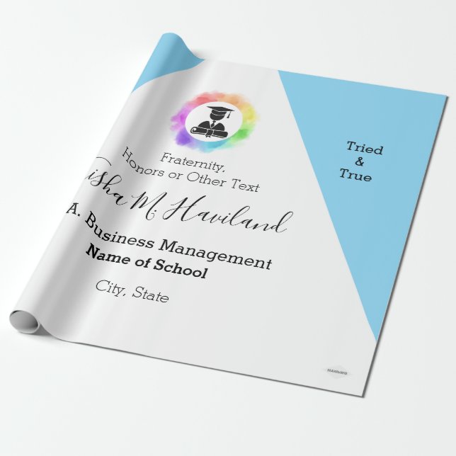 Graduation Gift Wrap Light Blue and White  HAMbyWG (Unrolled)