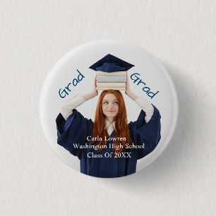 graduation girl custom photo simple modern script 3 cm round badge