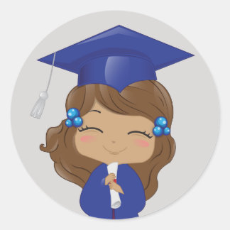 Graduation Girl in Blue Classic Round Sticker