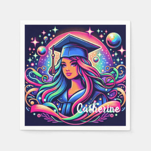Graduation Girl in Neon Colours Custom Napkin