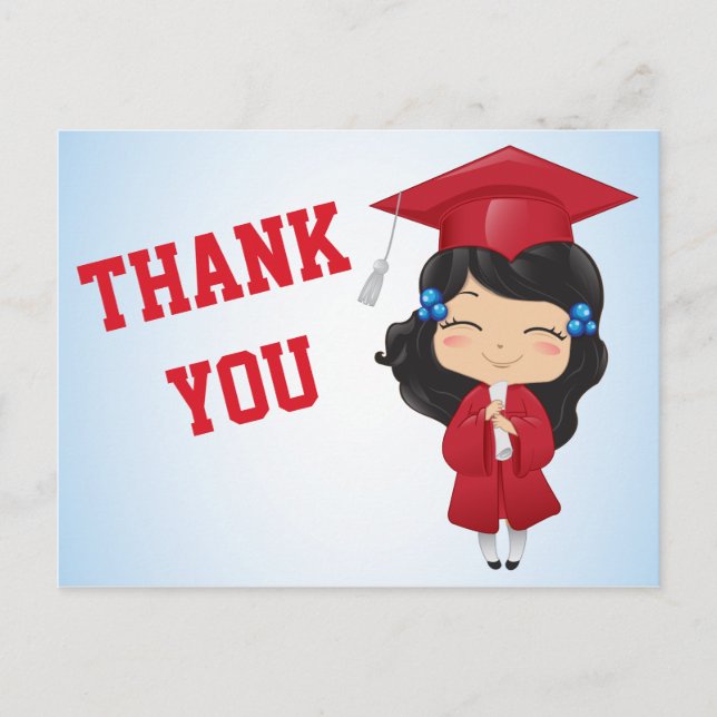 Graduation Girl in RED Announcement Postcard (Front)