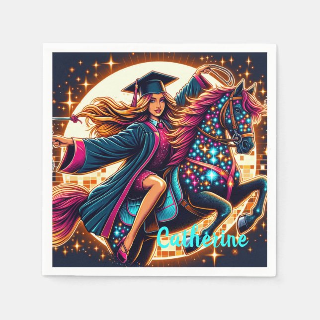 Graduation Girl On Fancy Horse Custom Napkin (Front)