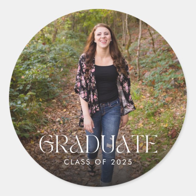 Graduation Girl Photo Graduation Party Favour  Classic Round Sticker (Front)