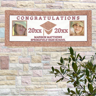 Graduation Glam Rose Gold Congratulations Photo Banner