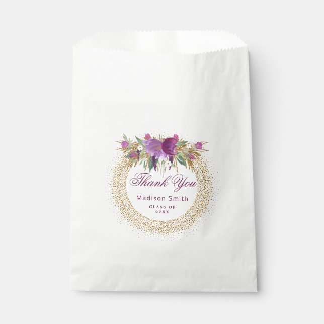 Graduation Glitter Watercolor Flower Gold Confetti Favour Bag (Front)