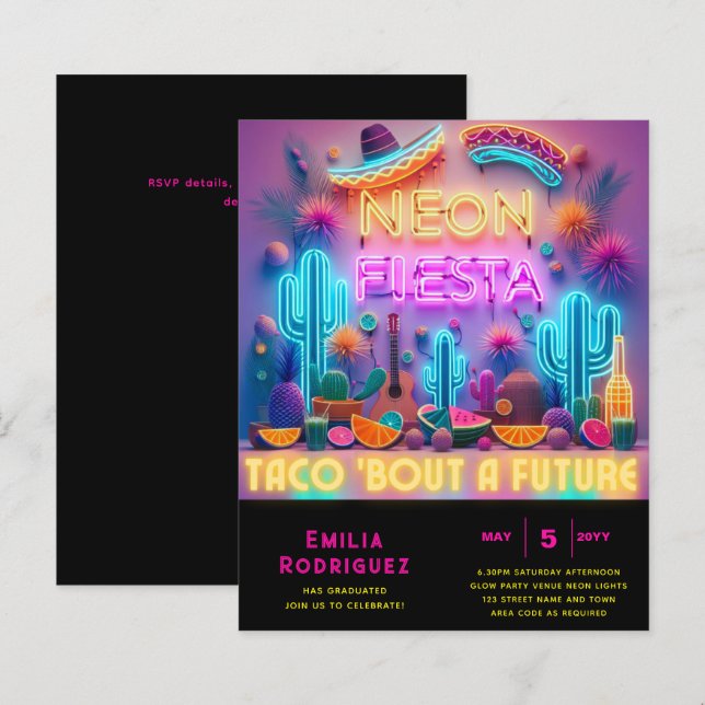 Graduation Glow Party Invitación Fiesta de Neón (Front/Back)