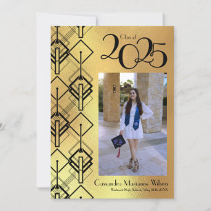 Graduation Gold Art Deco Black Announcement