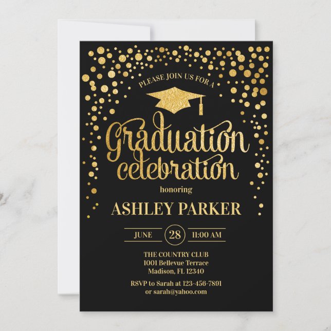 Graduation - Gold Black Invitation (Front)