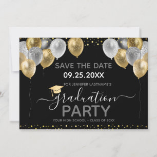 Graduation Gold Black Save the Date Invitation