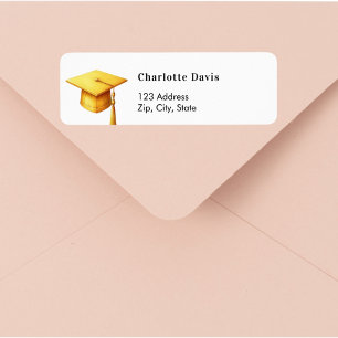 Graduation gold cap return address  label