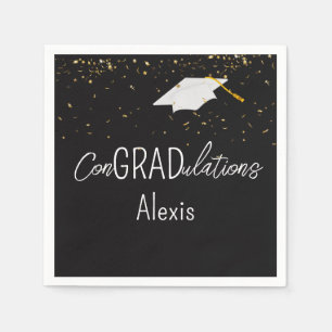 Graduation Gold Confetti and White Cap Napkin