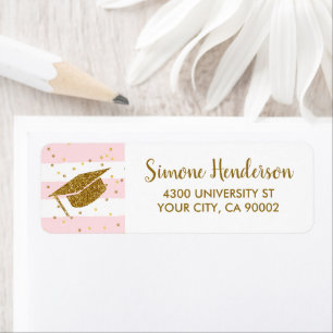 Graduation Gold Confetti Chic Pink Return Address Label