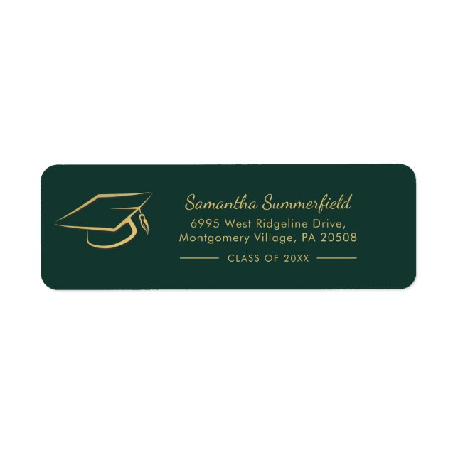 Graduation Gold Foil Cap Graduate Return Address Label (Front)