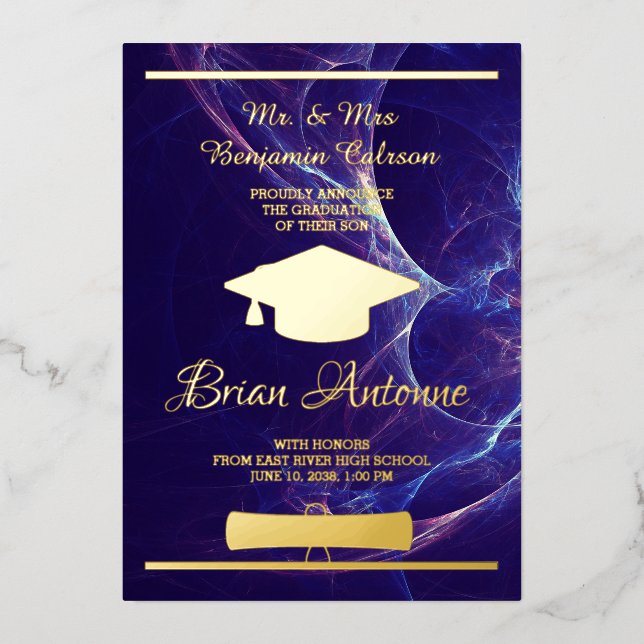 Graduation Gold Foil Light Announcement Card (Front)