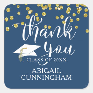 Graduation Gold Glitter Script THANK YOU Square St Sticker