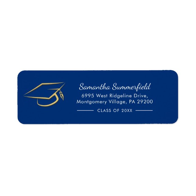 Graduation Gold Grad Cap Graduate Return Address Label (Front)