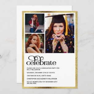 Graduation Gold Graduate Photo Invitation