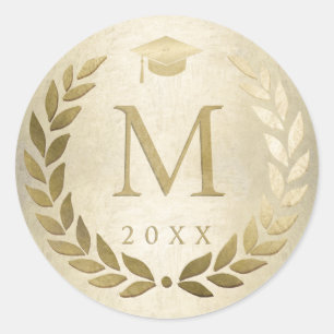 Graduation Gold Laurel Wreath Grad Cap 2019 Classic Round Sticker