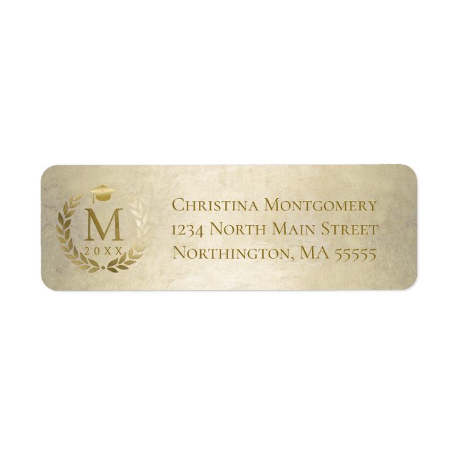 Graduation Gold Laurel Wreath Return Address Label (Front)