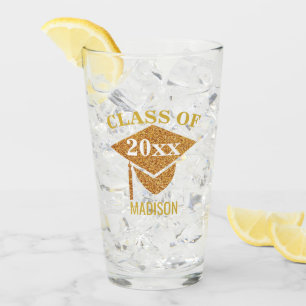 Graduation Gold Mortarboard Tassel Fun Reunion Glass