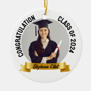 Graduation Gold Ribbon Class Of School Year Photo Ceramic Ornament