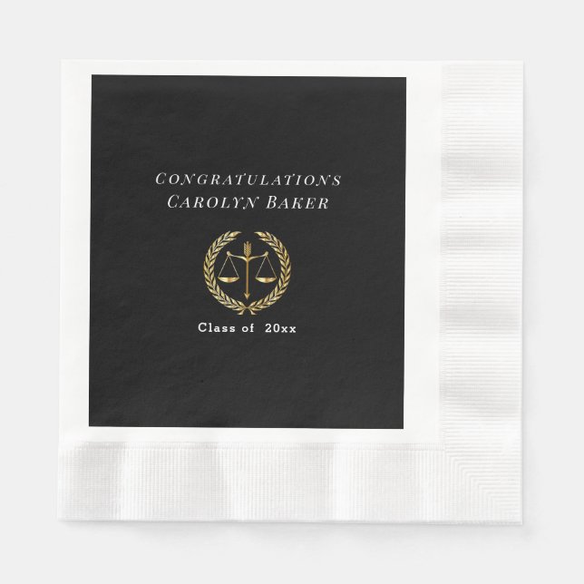 Graduation Gold Scales of Justice Laurel Wreath Napkin (Front)