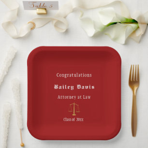 Graduation Gold Scales of Justice Red Paper Plate