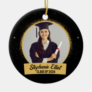 Graduation Gold Stardust Class Of School Photo Ceramic Ornament