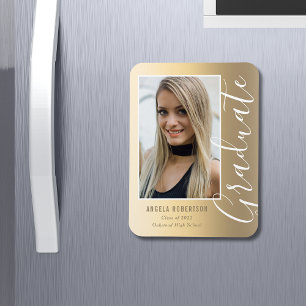 Graduation Gold Stylish Script Modern Photo Magnet