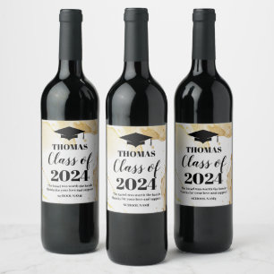 GRADUATION gold watercolor black text wine label