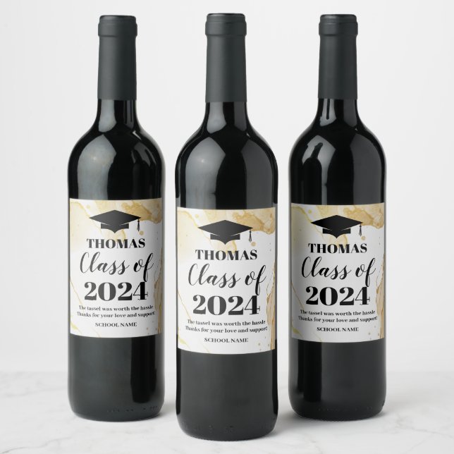 GRADUATION gold watercolor black text wine label (Bottles)