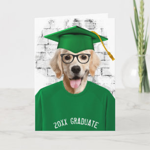 graduation golden retriever in green t-shirt card