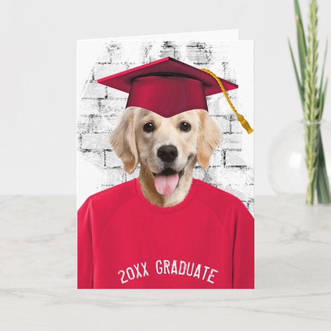 graduation golden retriever in red t-shirt card (Front)