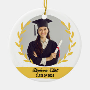 Graduation Golden Wreath Class Of School Photo Ceramic Ornament