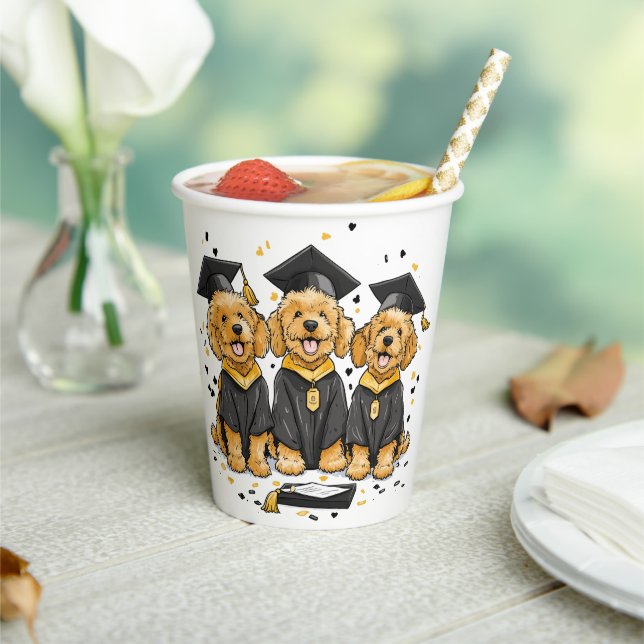 Graduation Goldendoodle Dogs Paper Cups (Insitu)