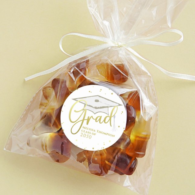 Graduation Grad Black and Gold Custom Classic Round Sticker (Creator Uploaded)